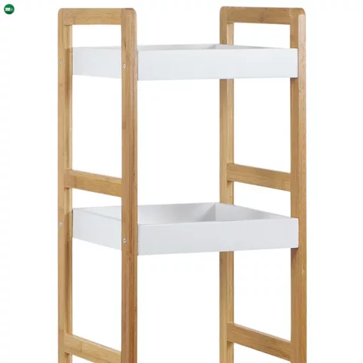 Dr-013-5 Öt Részes Tároló Állvány Bambuszból Natúr Színben, Fehér Mdf Polcokkal. Teherbírás: 15 kg