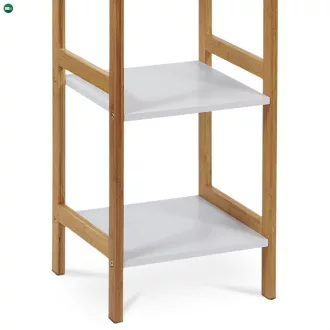   Dr-013-5 Öt Részes Tároló Állvány Bambuszból Natúr Színben, Fehér Mdf Polcokkal. Teherbírás: 15 kg
