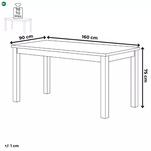 Tömör Tölgy Étkezőasztal 160×90 cm. DS-F160 DUB