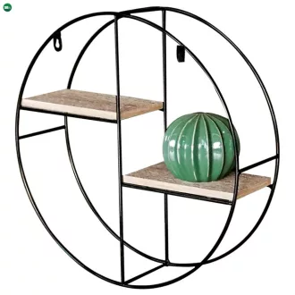   Modern Falipolc Tögy Színben Fekete Fém Kerettel. Átmérő: 36 cm. Anyaga: MDF és Fém P-063