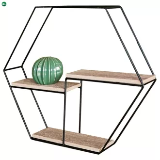   Modern Falipolc Tögy Színben Fekete Fém Kerettel. Átmérő: 48 cm. Anyaga: MDF és Fém P-064
