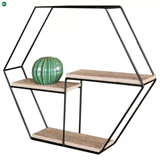Modern Falipolc Tögy Színben Fekete Fém Kerettel. Átmérő: 48 cm. Anyaga: MDF és Fém P-064
