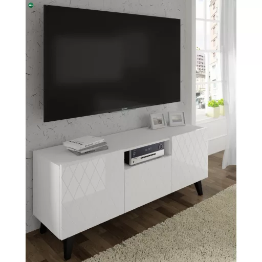 TV Szekrény Fényes Fehér Fronttal, Fekete Lábakkal Diuna RTV 145