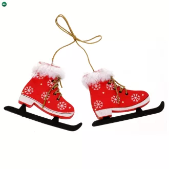 Korcsolya Dísz Fából Készült Piros Színben