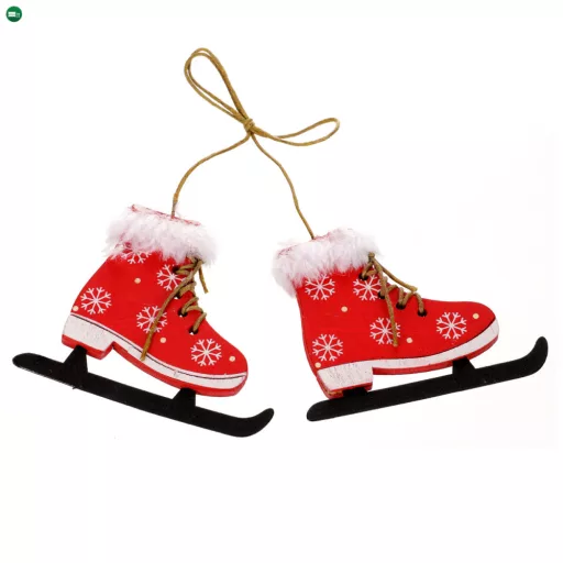 Korcsolya Dísz Fából Készült Piros Színben