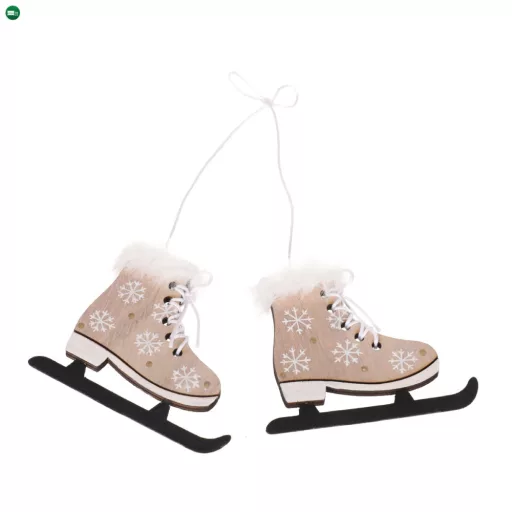 Korcsolya Dísz Fából Készült Natúr Fa Színben