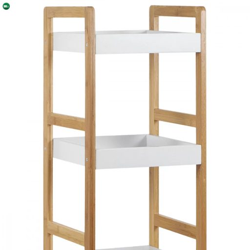 Dr-013-3 Három Részes Tároló Állvány Bambuszból Natúr Színben, Fehér Mdf Polcokkal. Teherbírás: 9 kg Belföldi Raktárról
