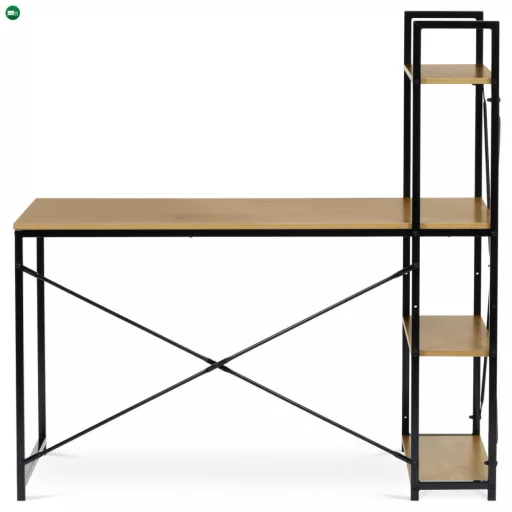 Polcos íróasztal, MDF, tölgy dekor, fekete fém