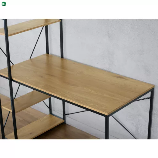 Polcos íróasztal, MDF, tölgy dekor, fekete fém