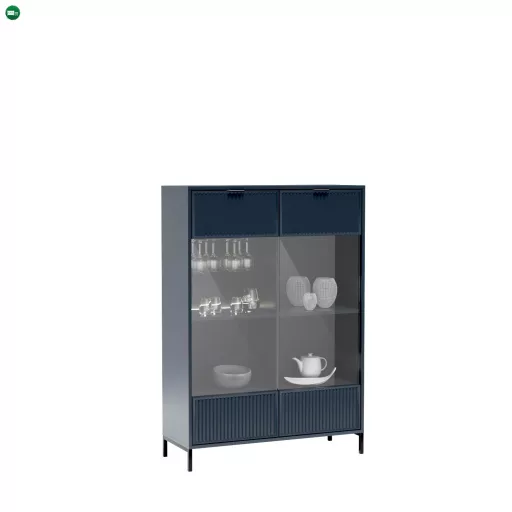 Alacsony vitrin szekrény indigo színben – ELEGANZO LS‑8