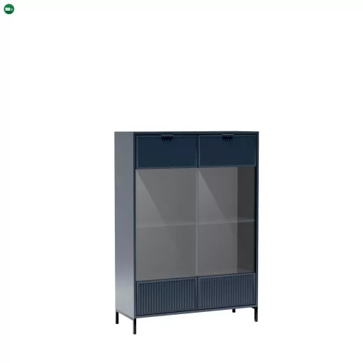 Alacsony vitrin szekrény indigo színben – ELEGANZO LS‑8