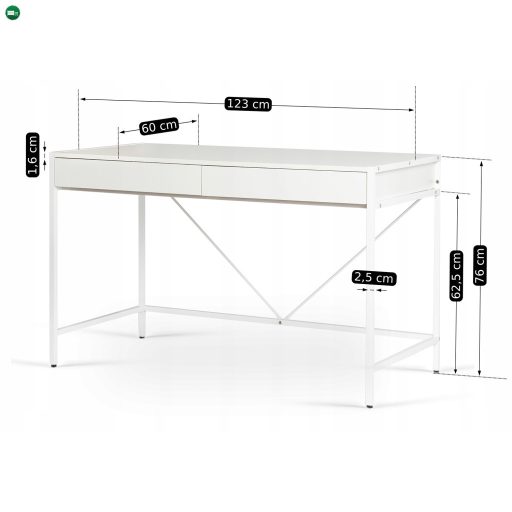 ALLY Íróasztal 123 cm Fehér