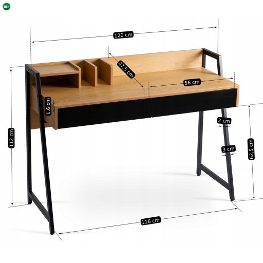 CASS íróasztal 120 cm tölgy/fekete
