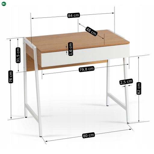 MORI Íróasztal 84 cm tölgy/fehér