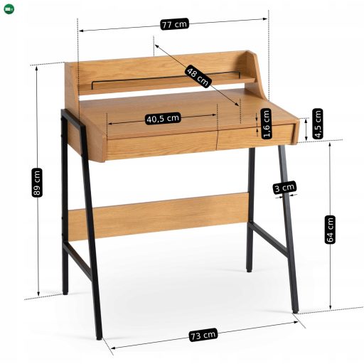 PERI íróasztal 77 cm tölgy/fekete