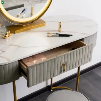   SARAH fésülködőasztal szürke/arany – elegáns sminkasztal