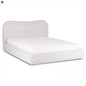 HAGA ágy 160x200 krém bouclé ágyneműtartóval
