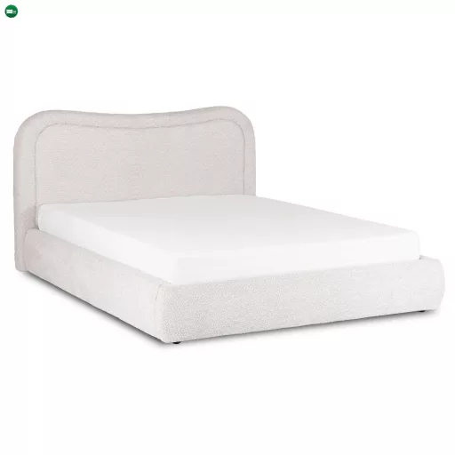 HAGA ágy 160x200 krém bouclé ágyneműtartóval