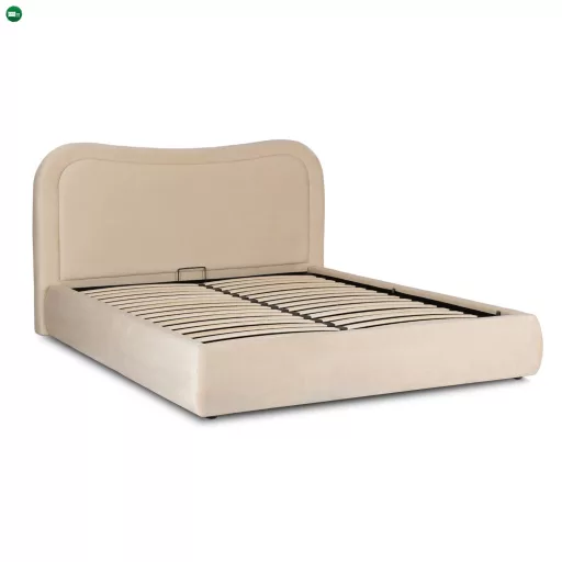 HAGA ágy 160x200 krém velúr ágyneműtartóval