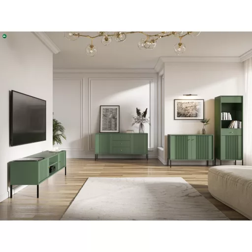 TV szekrény smoke green színben fekete elemekkel arany fogantyúkkal – ISEO IS01
