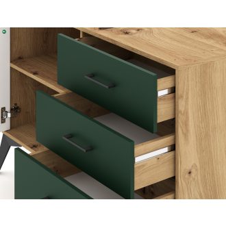 LUGO LU02 Komód Artisan Tölgy/Sötét Zöld Színben