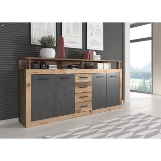 XXL/LUNA 4D4S Komód Öregtölgy/Szürke Színben
