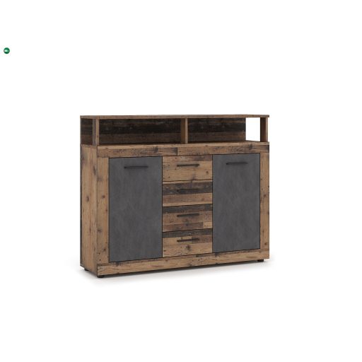 LUNA MIDI B Komód 2 ajtó/4 fiók Old wood/ szürke színben