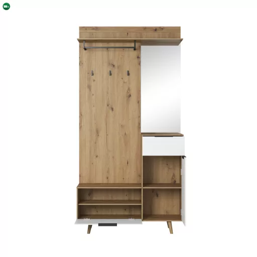 Előszoba bútor szett Artisan tölgy / fehér színkombinációban – NORDIC A