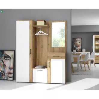   Előszoba bútor szett Artisan tölgy / fehér színkombinációban LED világítással – TRIO