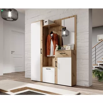  Előszoba bútor szett Artisan tölgy / fehér színkombinációban LED világítással – TRIO