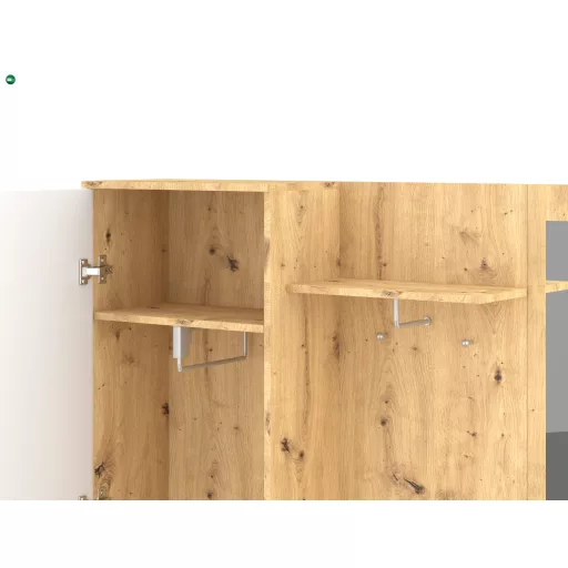 Előszoba bútor szett Artisan tölgy / fehér színkombinációban LED világítással – TRIO