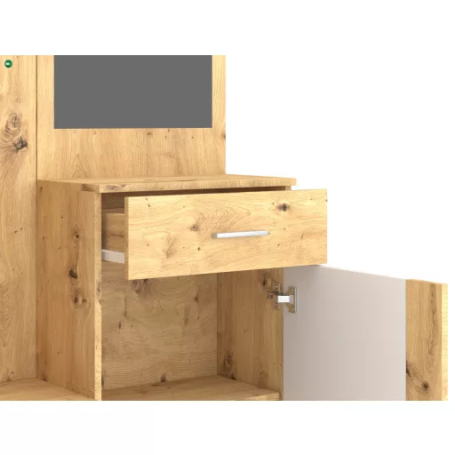 Előszoba bútor szett Artisan tölgy / fehér színkombinációban LED világítással – TRIO
