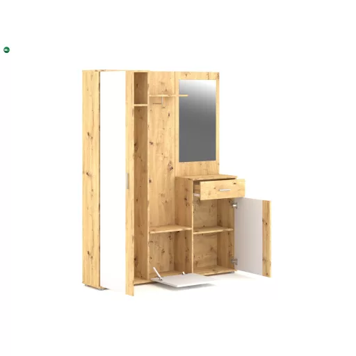 Előszoba bútor szett Artisan tölgy / fehér színkombinációban LED világítással – TRIO