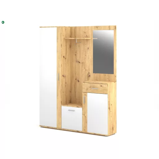 Előszoba bútor szett Artisan tölgy / fehér színkombinációban LED világítással – TRIO