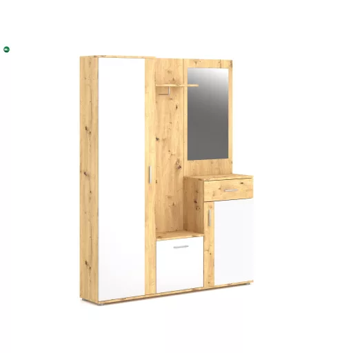 Előszoba bútor szett Artisan tölgy / fehér színkombinációban LED világítással – TRIO