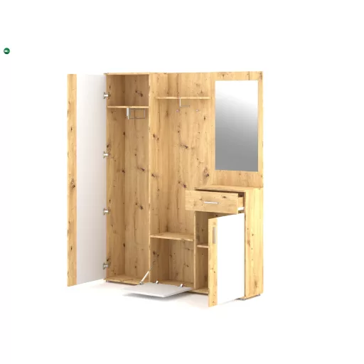 Előszoba bútor szett Artisan tölgy / fehér színkombinációban LED világítással – TRIO