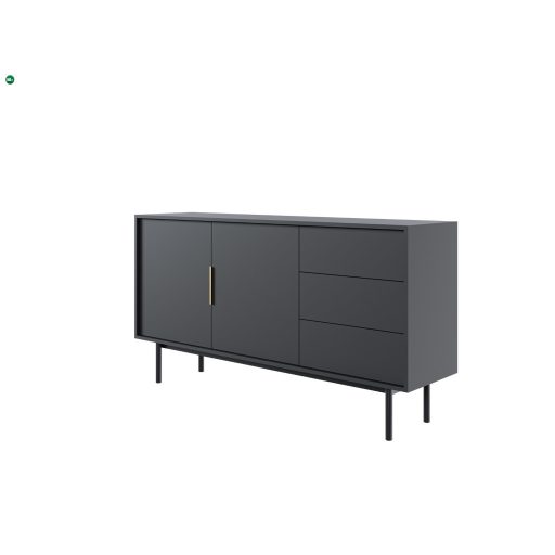 VIVA VI02 komód 2 ajtóval és 3 fiókkal, 154 cm – fekete / fényes fekete / arany fogantyúk