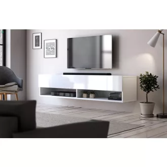   TV szekrény 140 cm fehér matt / fehér magasfény színkombinációban – DERBY