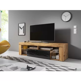   TV szekrény 140 cm Wotan tölgy / fekete magasfény színkombinációban LED világítással – EVEREST HUGO