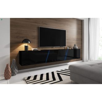   TV Állvány Magasfényű Fekete/Matt Színben, Led világítással. 240 cm. RTV SLANT 240