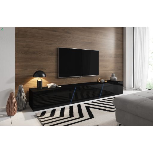 TV Állvány Magasfényű Fekete/Matt Színben, Led világítással. 240 cm. RTV SLANT 240