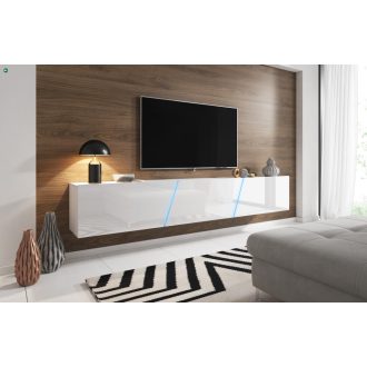   Magasfényű Fehér Lebegő TV Állvány LED Világítással. 240 cm. SLANT 240
