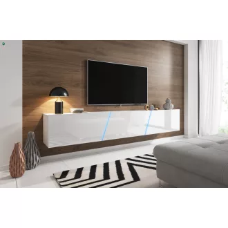   TV szekrény 240 cm fehér / fehér magasfény színkombinációban RGB LED világítással – SLANT