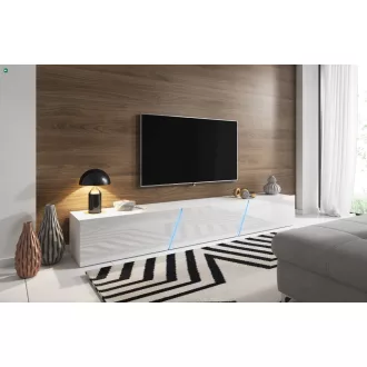   TV szekrény 240 cm fehér / fehér magasfény színkombinációban RGB LED világítással – SLANT