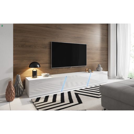 Magasfényű Fehér Lebegő TV Állvány LED Világítással. 240 cm. SLANT 240
