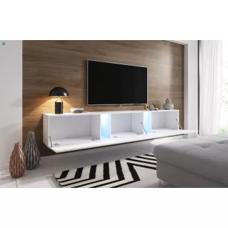   TV szekrény 240 cm fehér / fehér magasfény színkombinációban RGB LED világítással – SLANT
