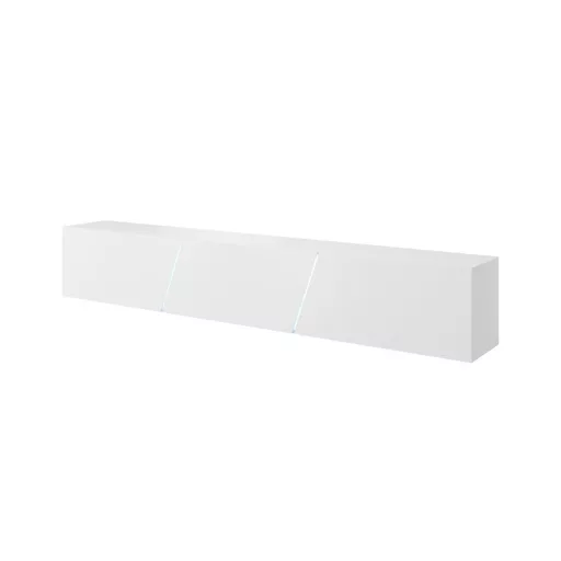 TV szekrény 240 cm fehér / fehér magasfény színkombinációban RGB LED világítással – SLANT