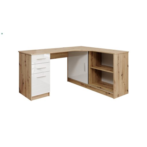Sarok Íróasztal Artisan Tölgy/Fényes Fehér Színben. Jobbos Kialakítás. (nem változtatható összeállítás).